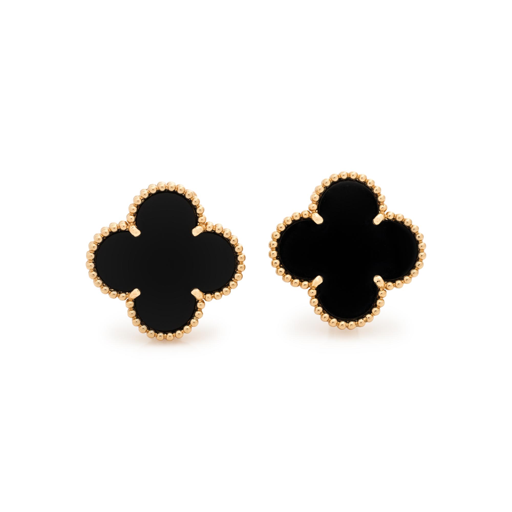 VAN CLEEF & ARPELS, ONYX 'ALHAMBRA' EARCLIPS