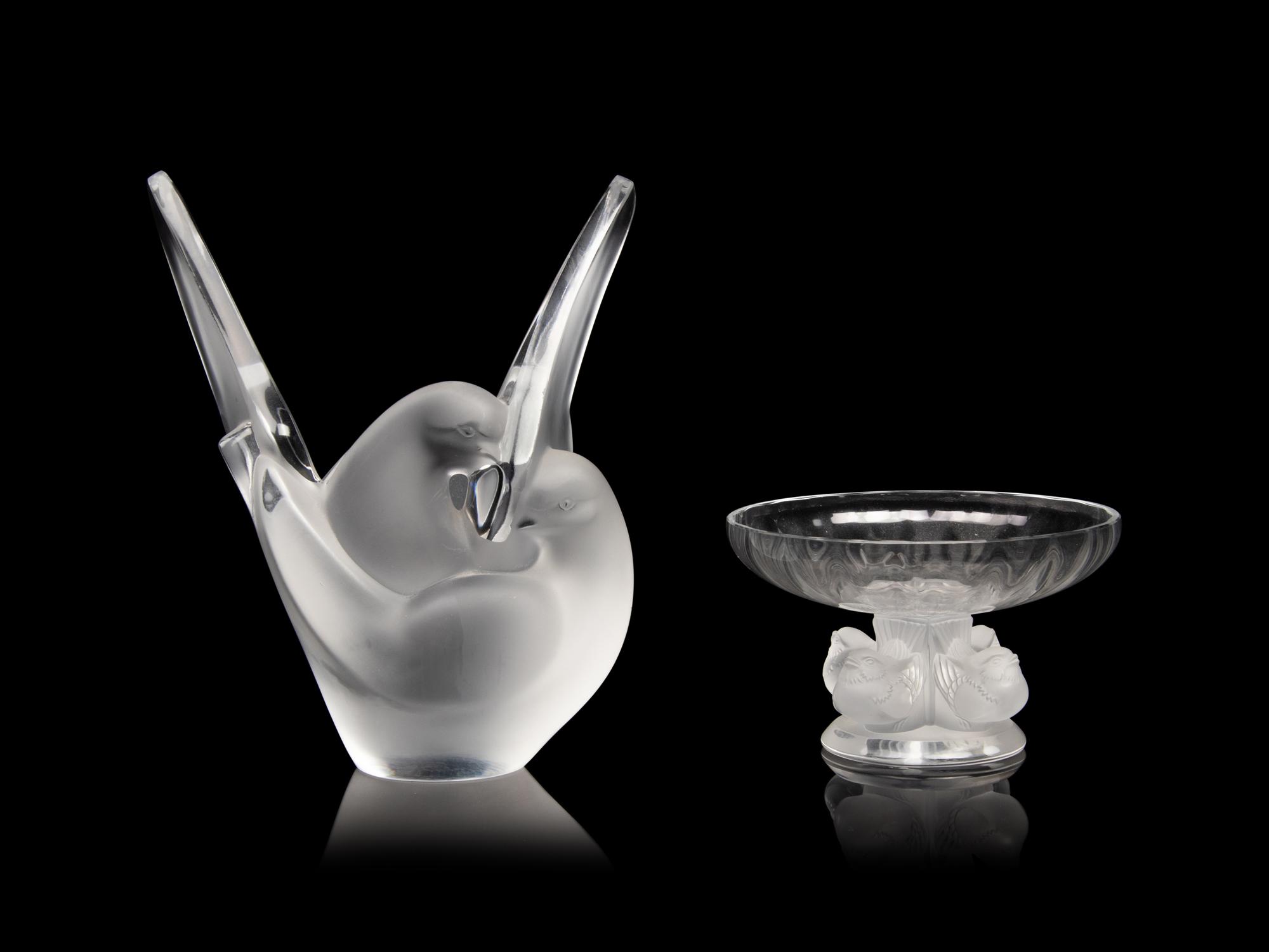 A Lalique Sylvie Vase and Nogent Dish