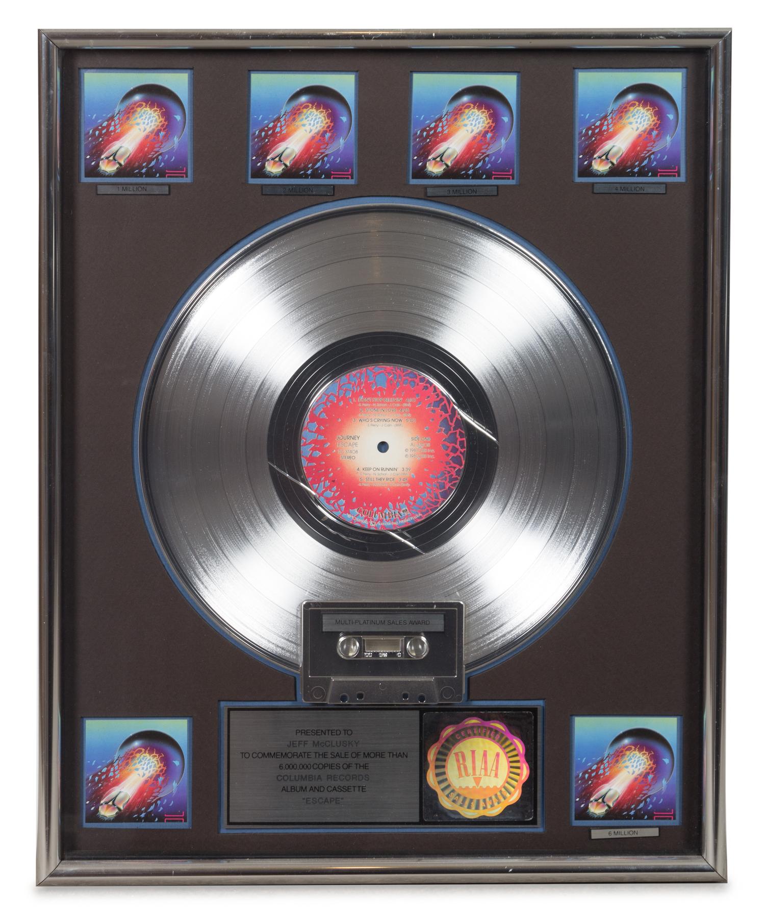 A Journey: Escape RIAA Certified 6x Platinum Presentation Album 21 x 17 inches.