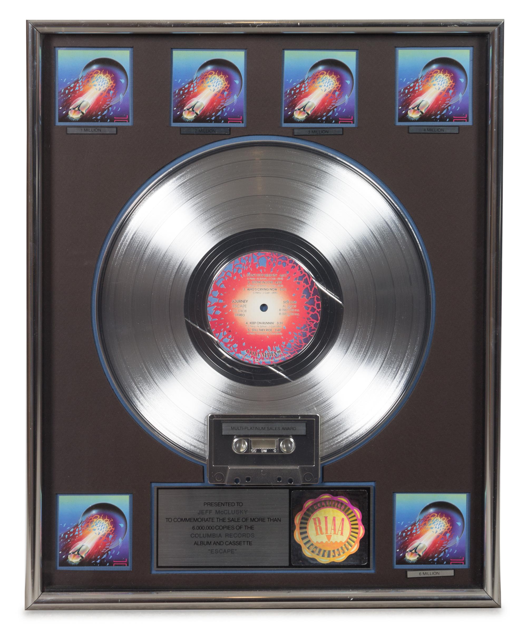 A Journey: Escape RIAA Certified 6x Platinum Presentation Album 21 x 17 inches.