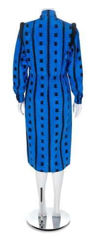 Balenciaga Blue Silk Print Dress, 1980s Size label: 38