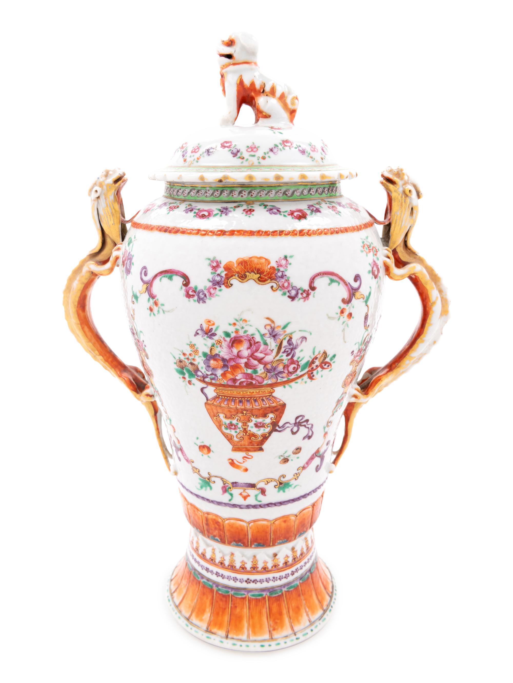 A Chinese Export Parcel Gilt Porcelain Covered Urn