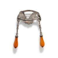 GEORG JENSEN, SILVER, AGATE AND AMBER BROOCH