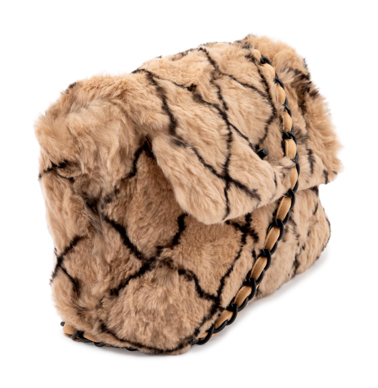 Chanel Tan and Black Fur Flap Handbag, 2000-02