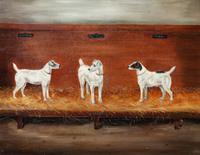 An Oil Painting depicting Wire Fox Terriers 13 3/4 x 17 1/2 inches. — P.C. French