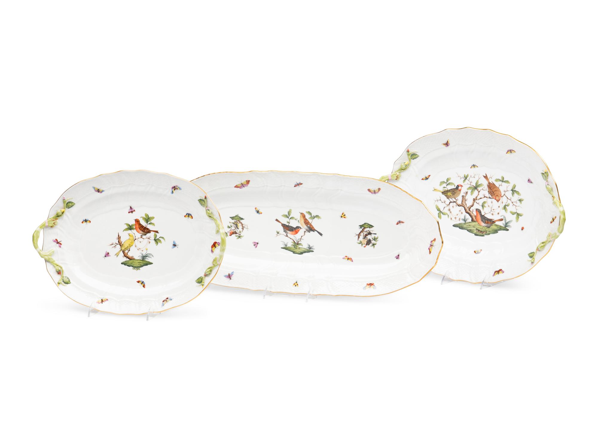 Three Herend Rothschild Bird Porcelain Platters