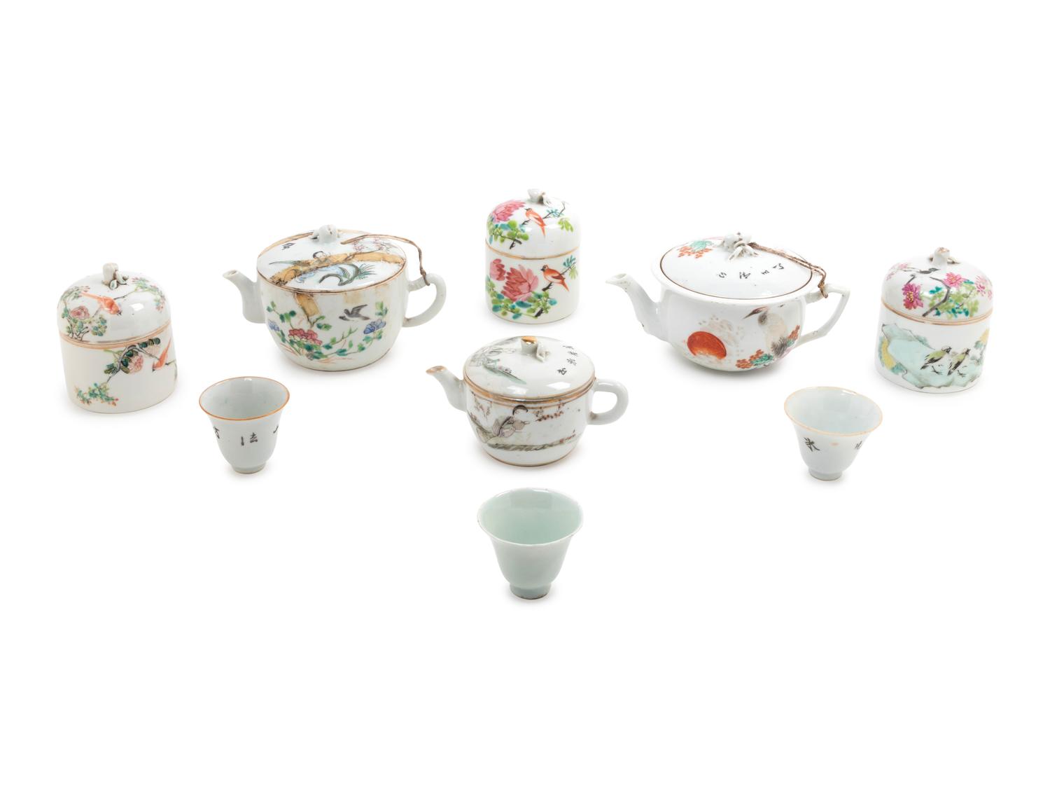 Seven Chinese Famille Rose Porcelain Tea Wares