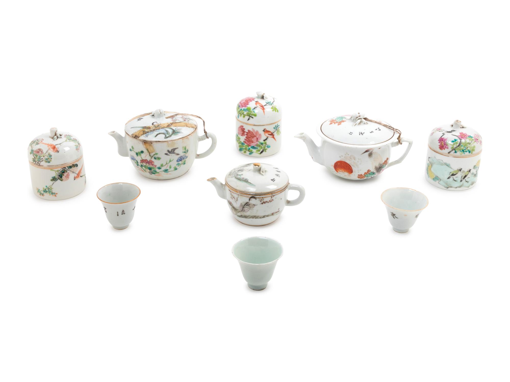 Seven Chinese Famille Rose Porcelain Tea Wares