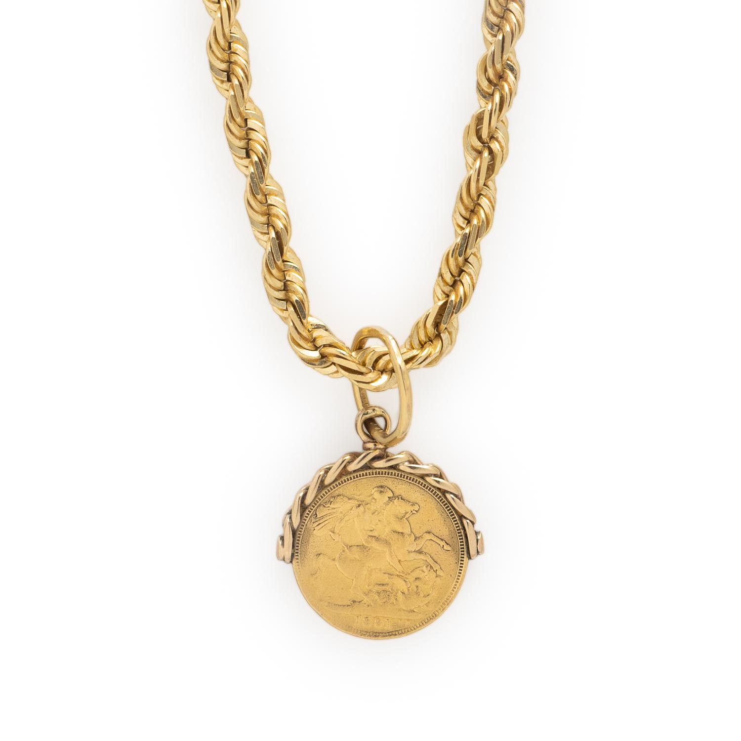 Yellow Gold Coin Pendant Necklace