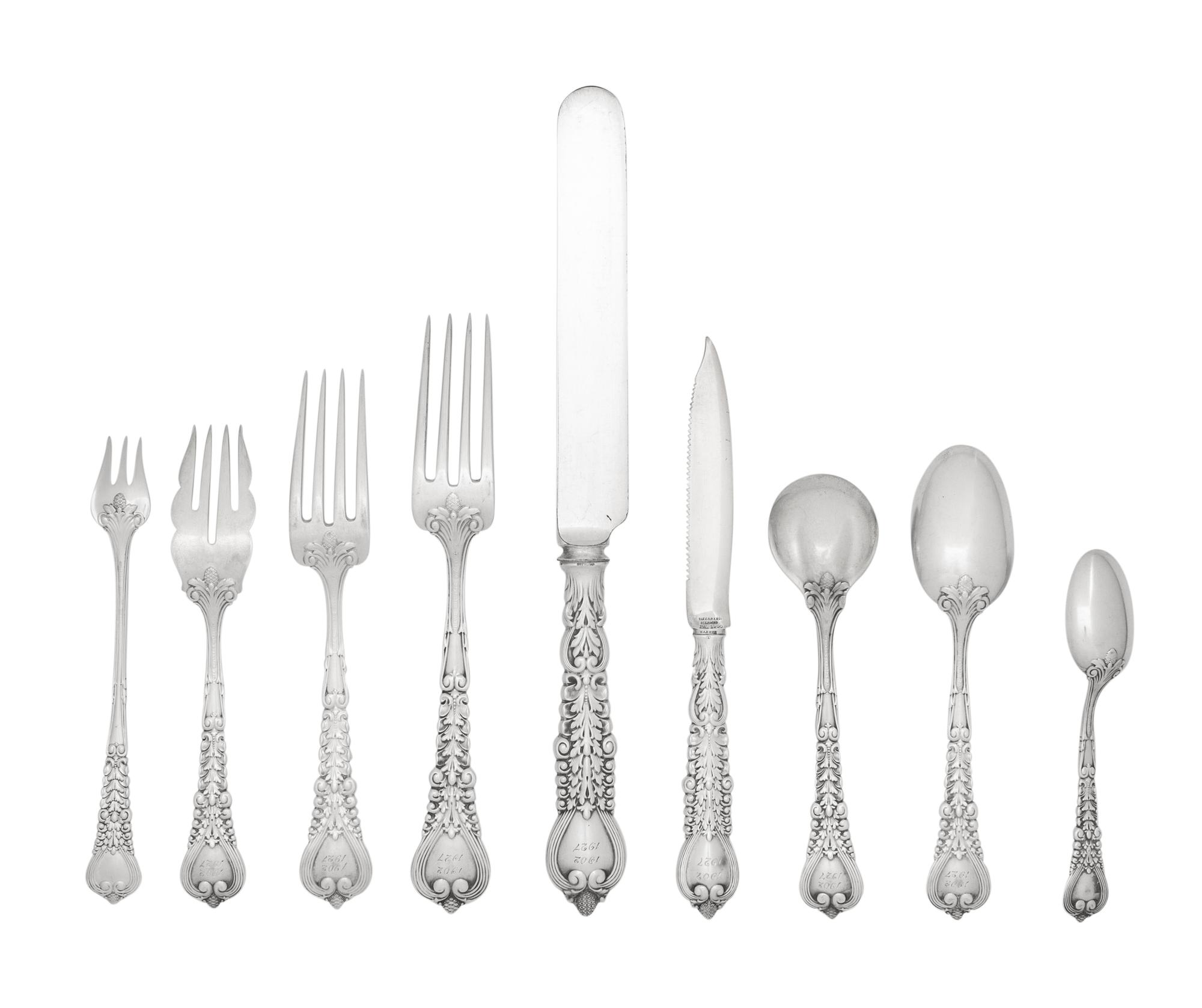 A Tiffany and Co. Florentine Silver Flatware Service