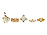 A Collection of Gold, Opal and Diamond Rings,