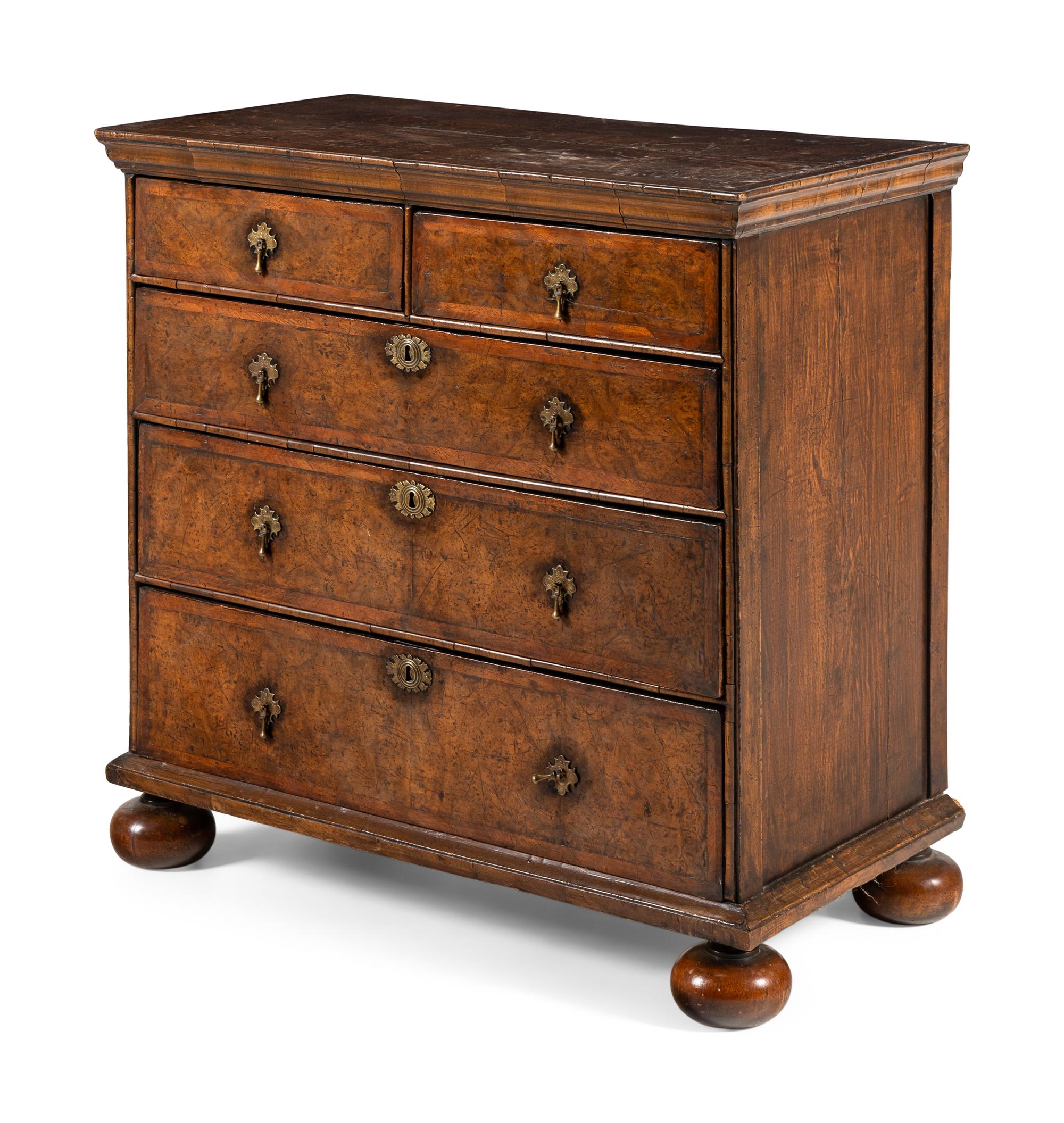 A William and Mary Burl Walnut Chest of Drawers