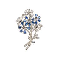 SAPPHIRE AND DIAMOND FLOWER BROOCH