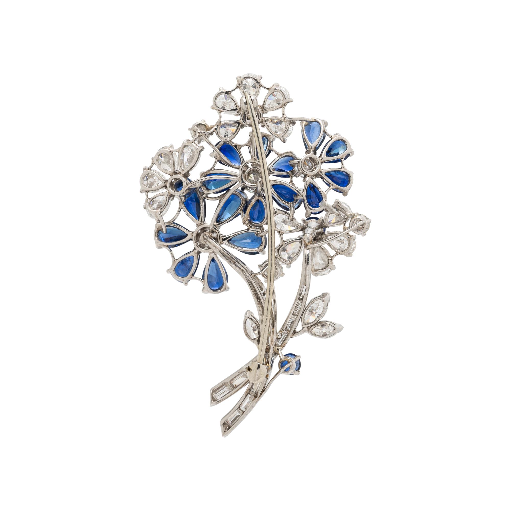 SAPPHIRE AND DIAMOND FLOWER BROOCH