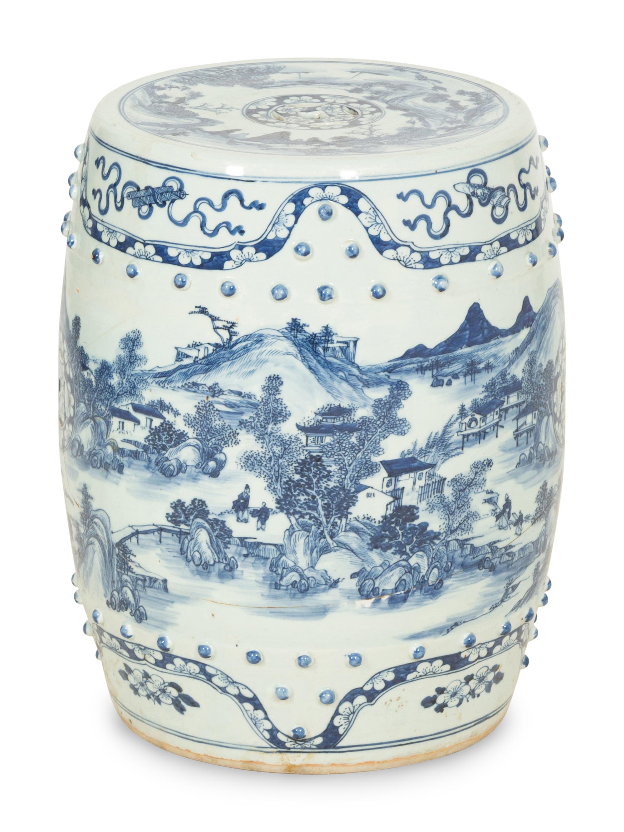 A Chinese Blue and White Porcelain Garden Seat
