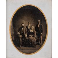 [EARLY PHOTOGRAPHY - PORTRAITURE]. A pair of framed tintypes of groups of people, comprising: