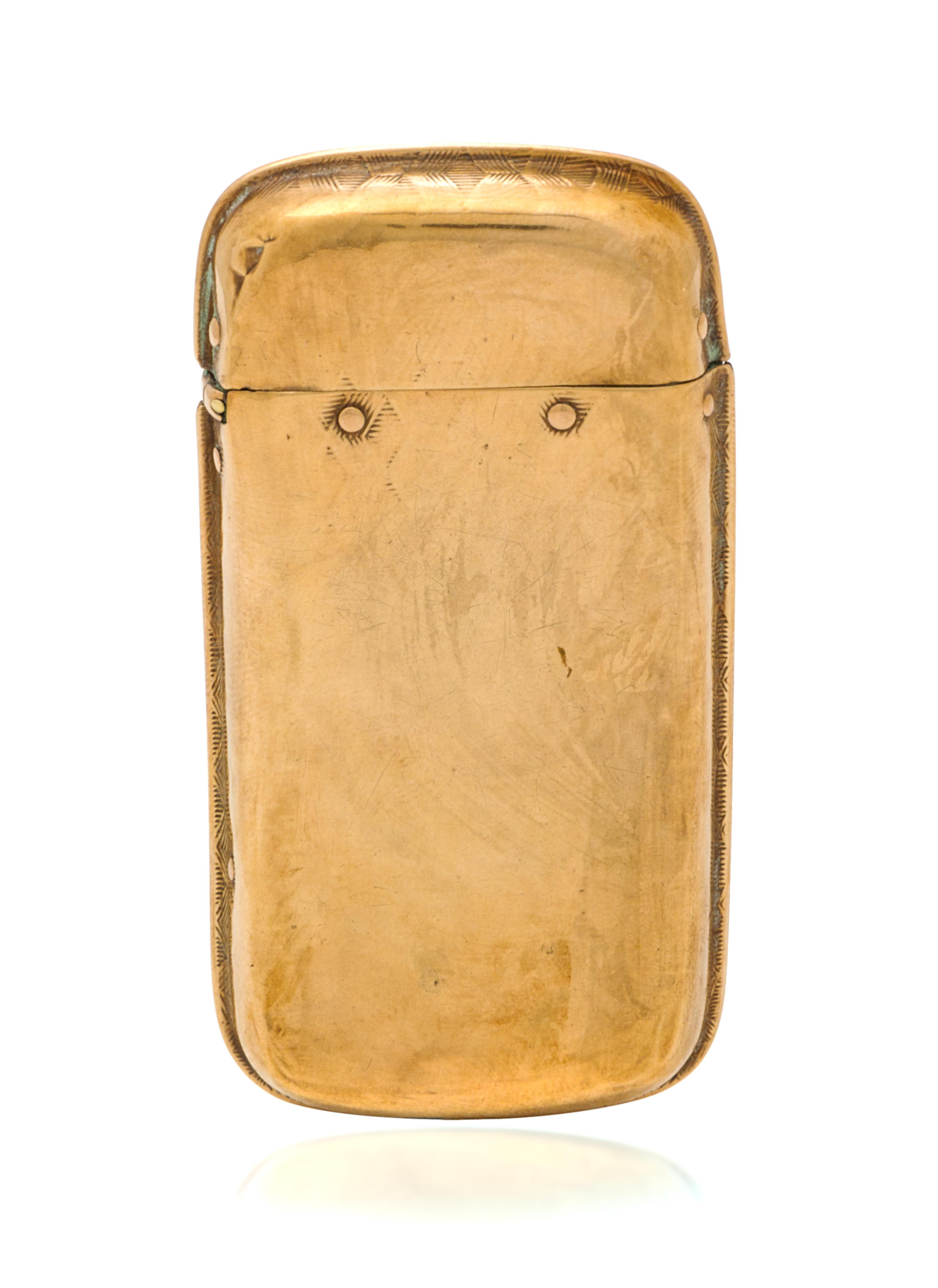 An American Gold Vesta Case, , the case with evidence of geometric decoration throughout, removed later.