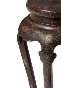 A Pair of Chinese Brown Ground Polychrome Painted Flower Stands