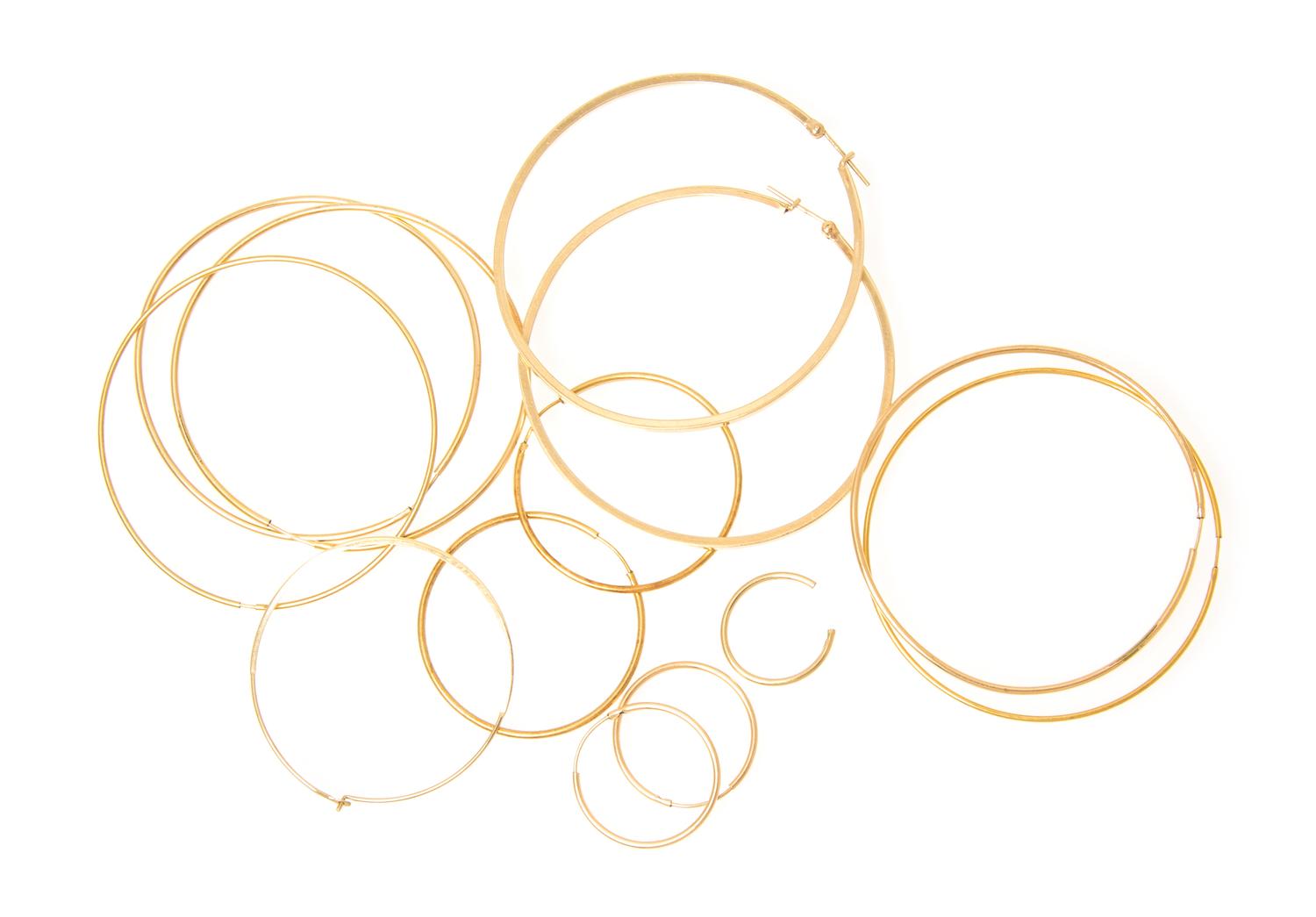 A Collection of 14 Karat Yellow Gold Hoop Earrings, 8.70 dwts.