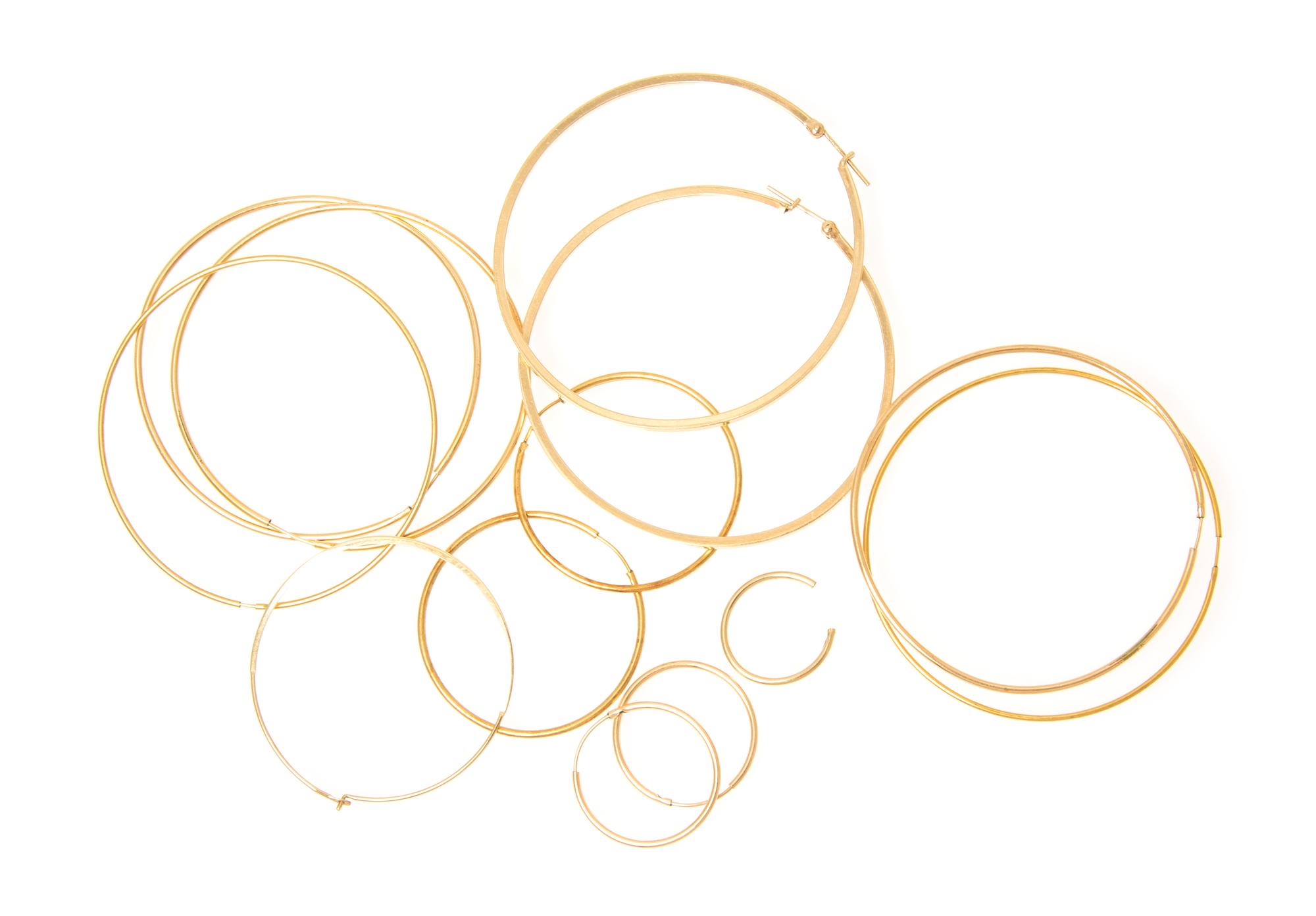 A Collection of 14 Karat Yellow Gold Hoop Earrings, 8.70 dwts.