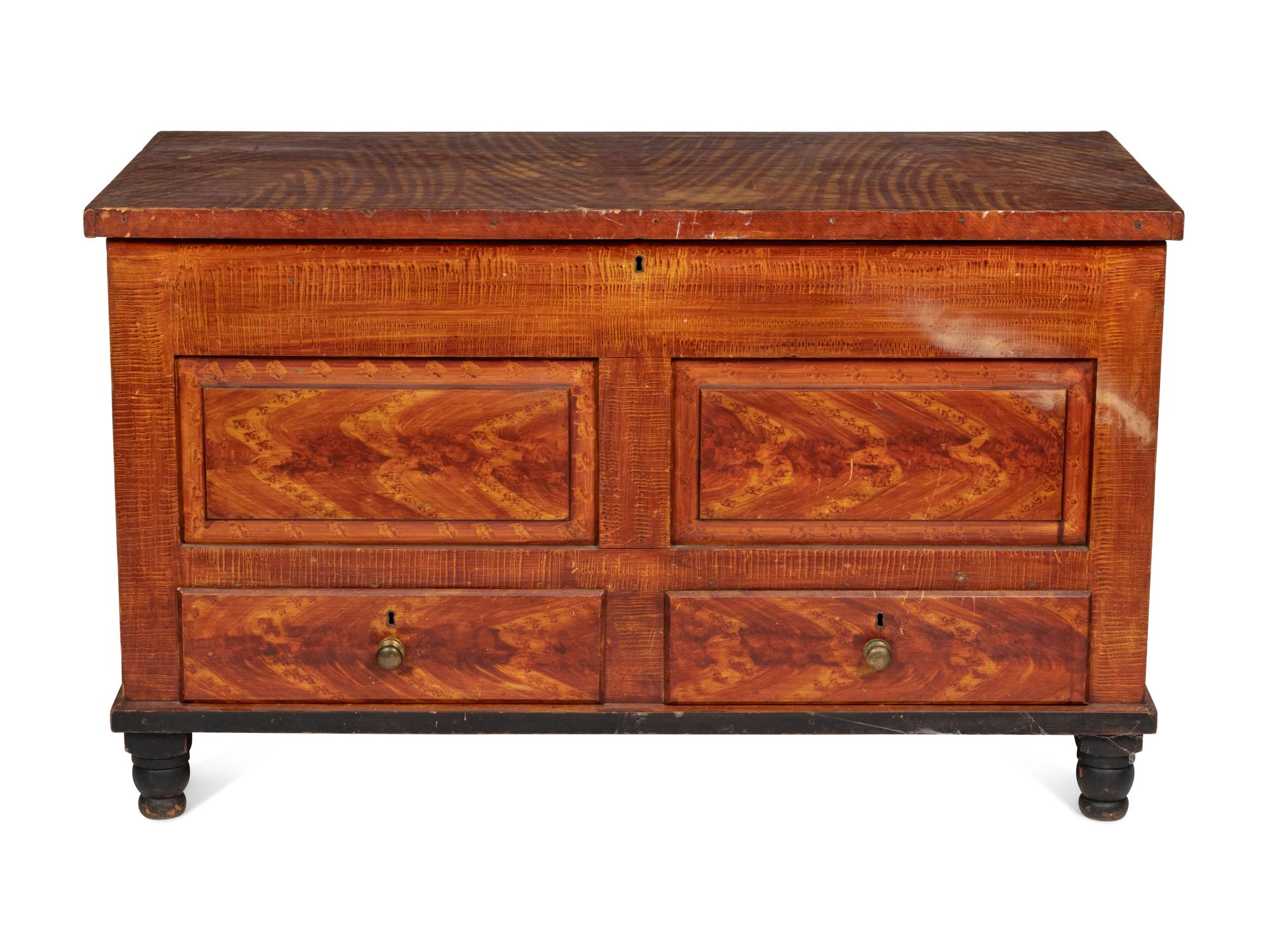 A Country Grain Painted Poplar Two Drawer Blanket Chest