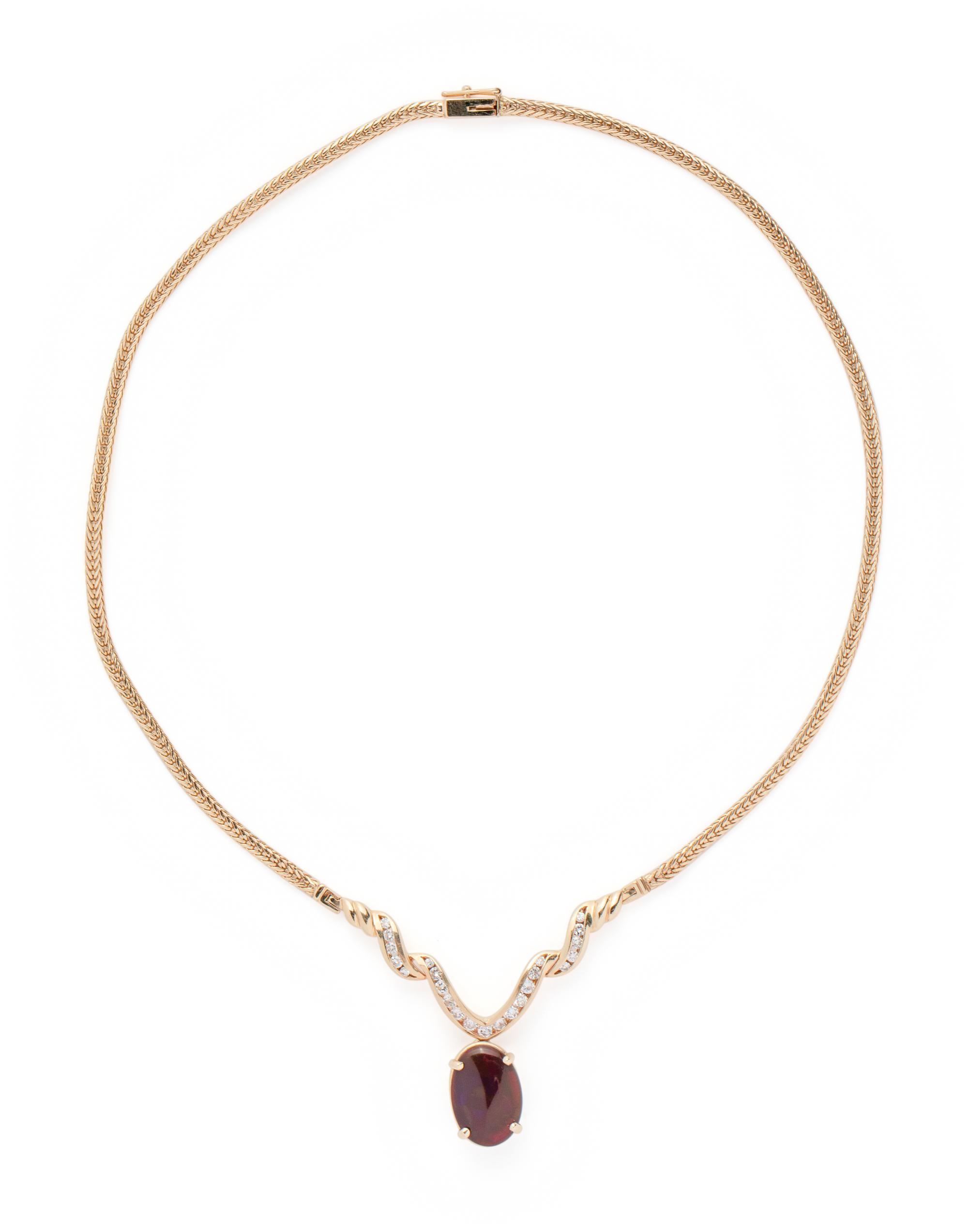 YELLOW GOLD, OPAL AND DIAMOND NECKLACE