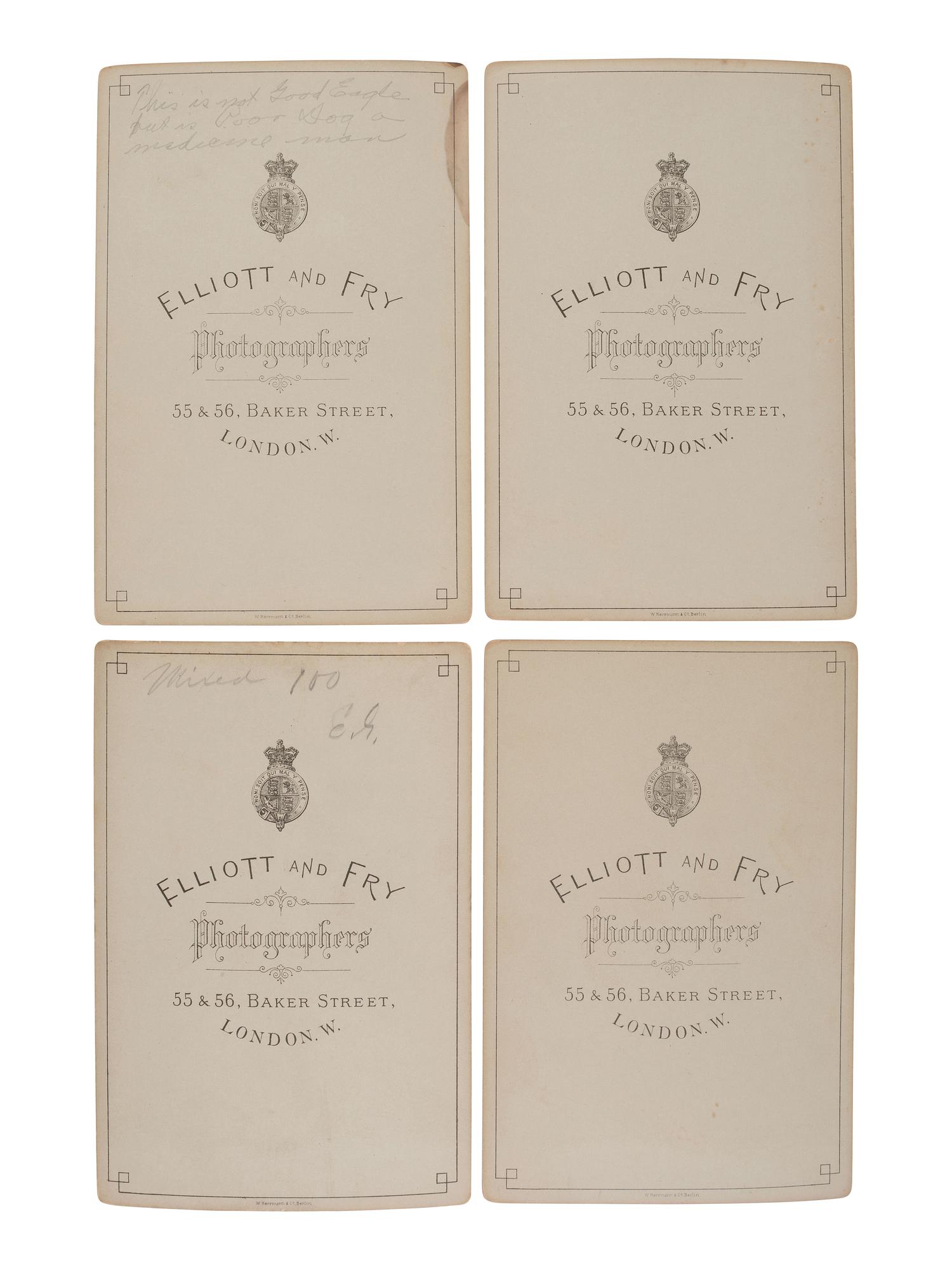 ELLIOTT AND FRY, photographers. Four cabinet cards of Cheyenne and Shoshone Indians from Buffalo Bill's Wild West show. London, ca 1887.