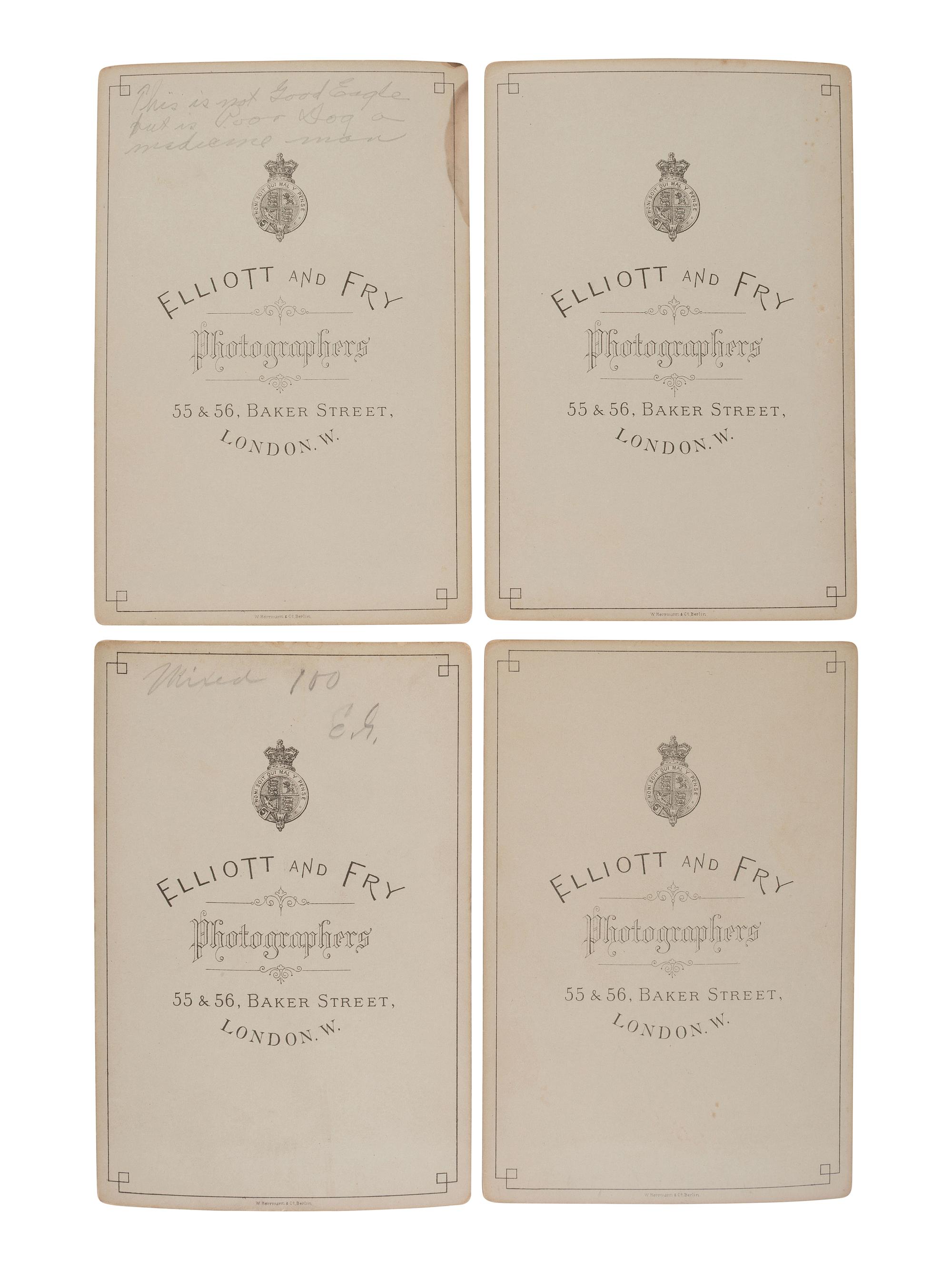 ELLIOTT AND FRY, photographers. Four cabinet cards of Cheyenne and Shoshone Indians from Buffalo Bill's Wild West show. London, ca 1887.
