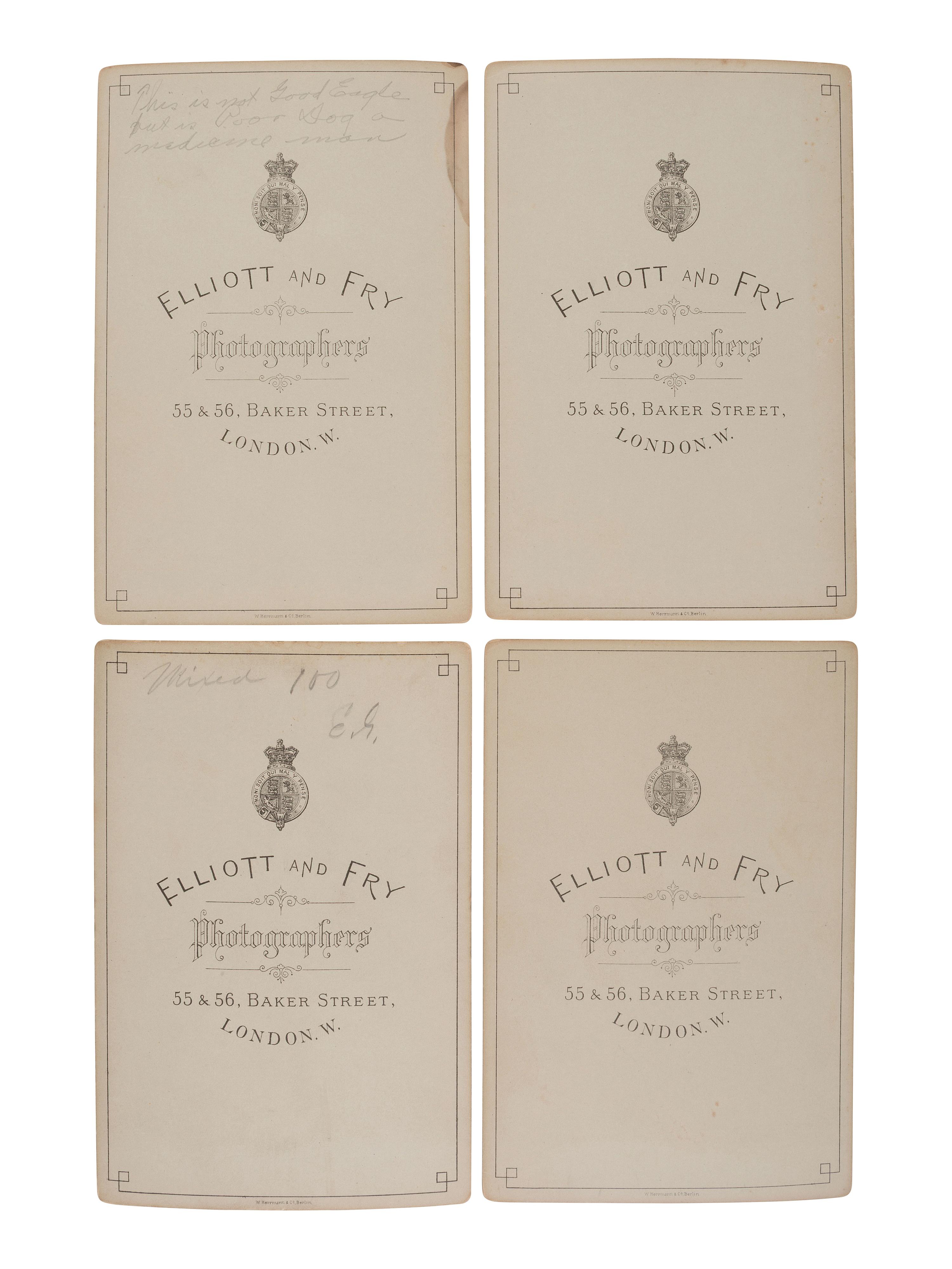 ELLIOTT AND FRY, photographers. Four cabinet cards of Cheyenne and Shoshone Indians from Buffalo Bill's Wild West show. London, ca 1887.