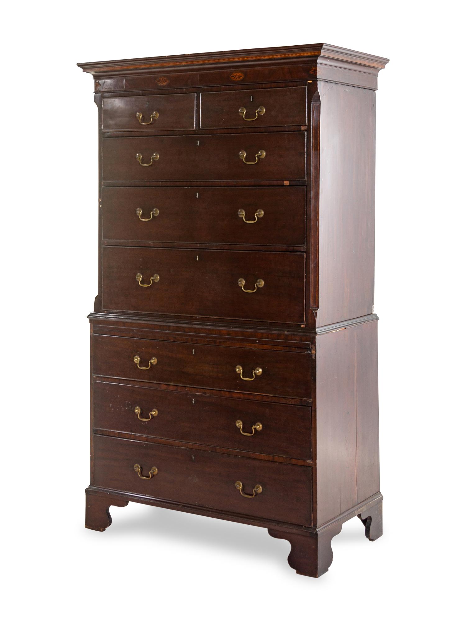A George III Mahogany and Marquetry Chest on Chest