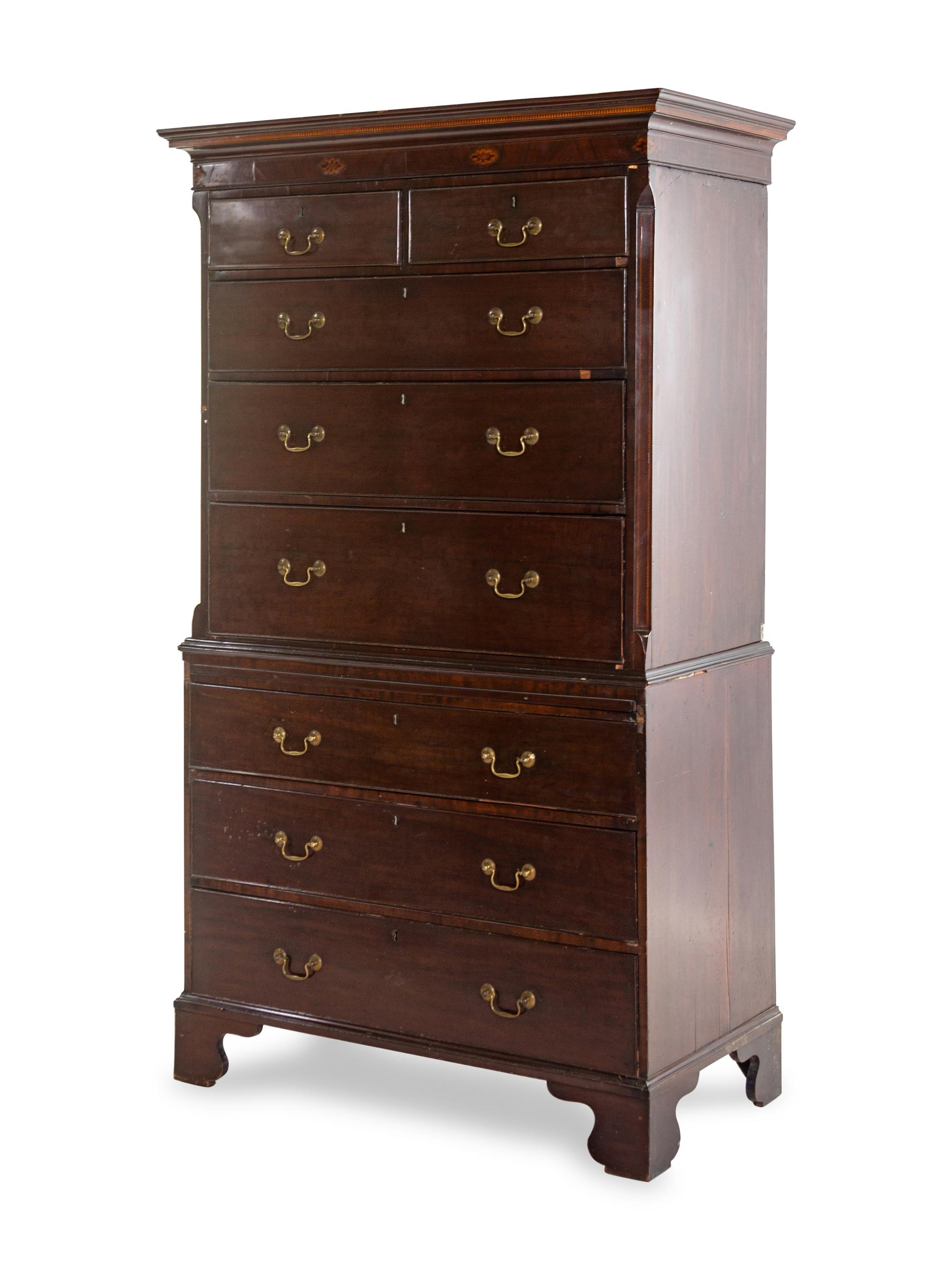 A George III Mahogany and Marquetry Chest on Chest
