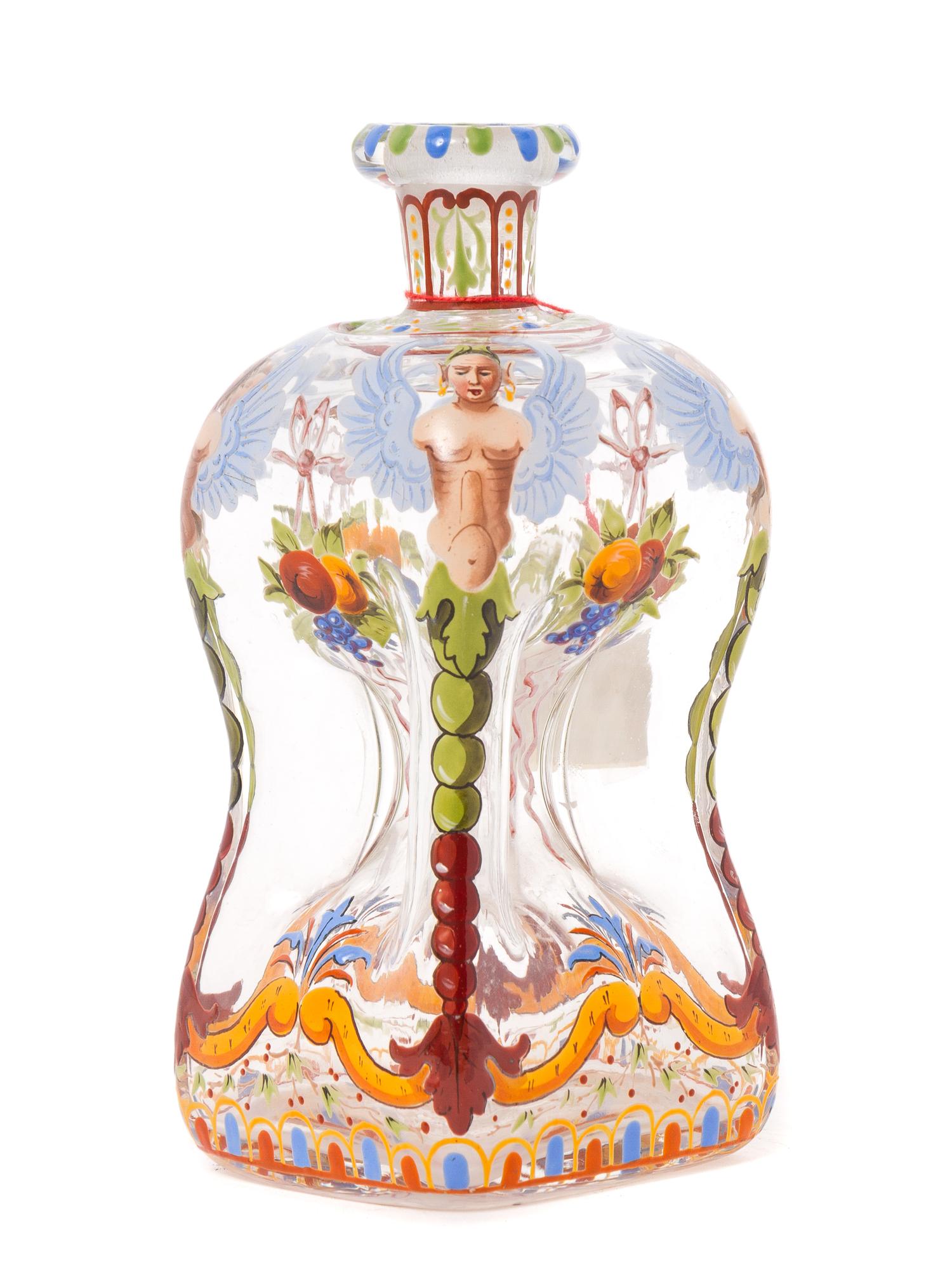 A J.&L. Lobmeyr Enameled Glass Decanter Height 6 inches. — CIRCA 1870
