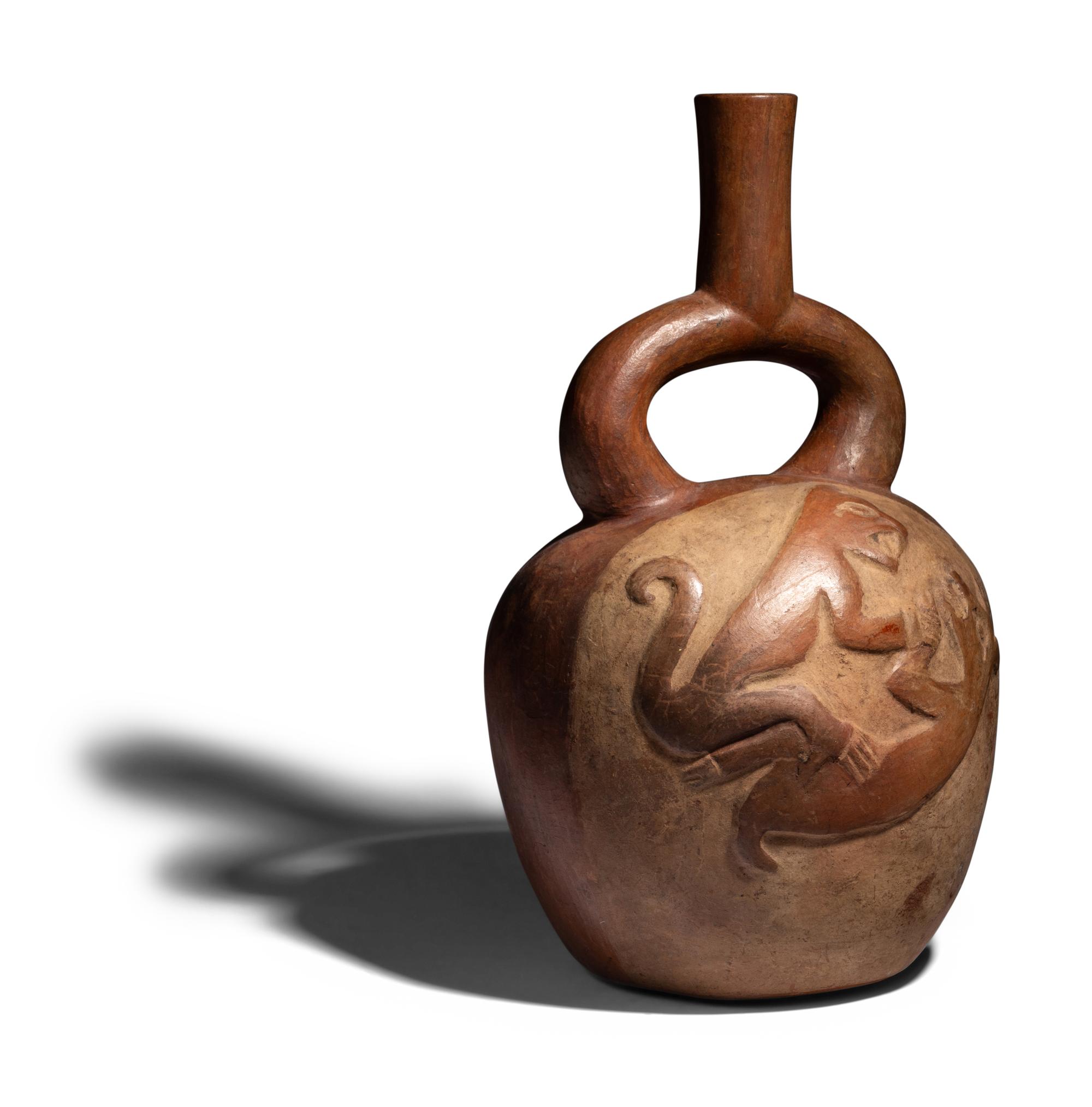 A Moche Stirrup Vessel with Jaguar and Deer