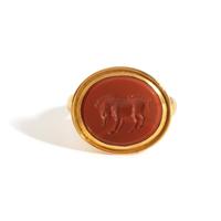 A Roman Red Jasper Ring Stone with a Boar — Set in a gold ring