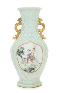 A Famille Rose and Celadon Glazed Porcelain Vase Height 12 inches. — LATE QING DYNASTY/REPUBLIC PERIOD