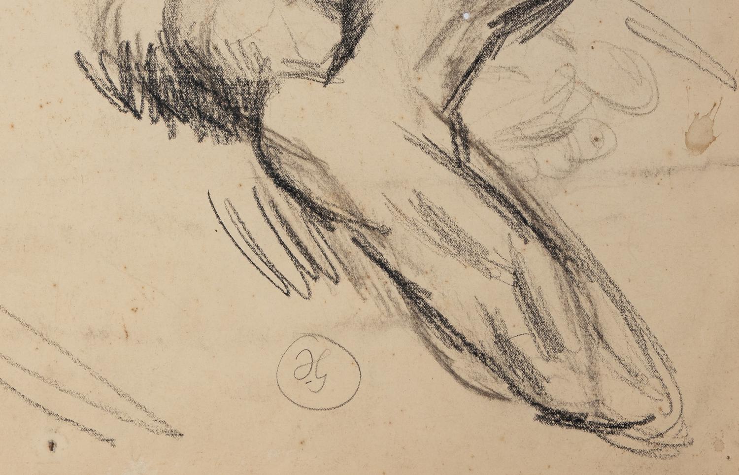 Male Nude (Back View of a Man Resting Against a Bed)