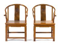 A Pair of Elmwood Horseshoe Back Chairs, Quanyi Height 38 3/8 inches.