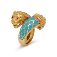 YELLOW GOLD, DIAMOND AND ENAMEL RING
