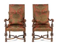 A Pair of William and Mary Style Walnut Armchairs