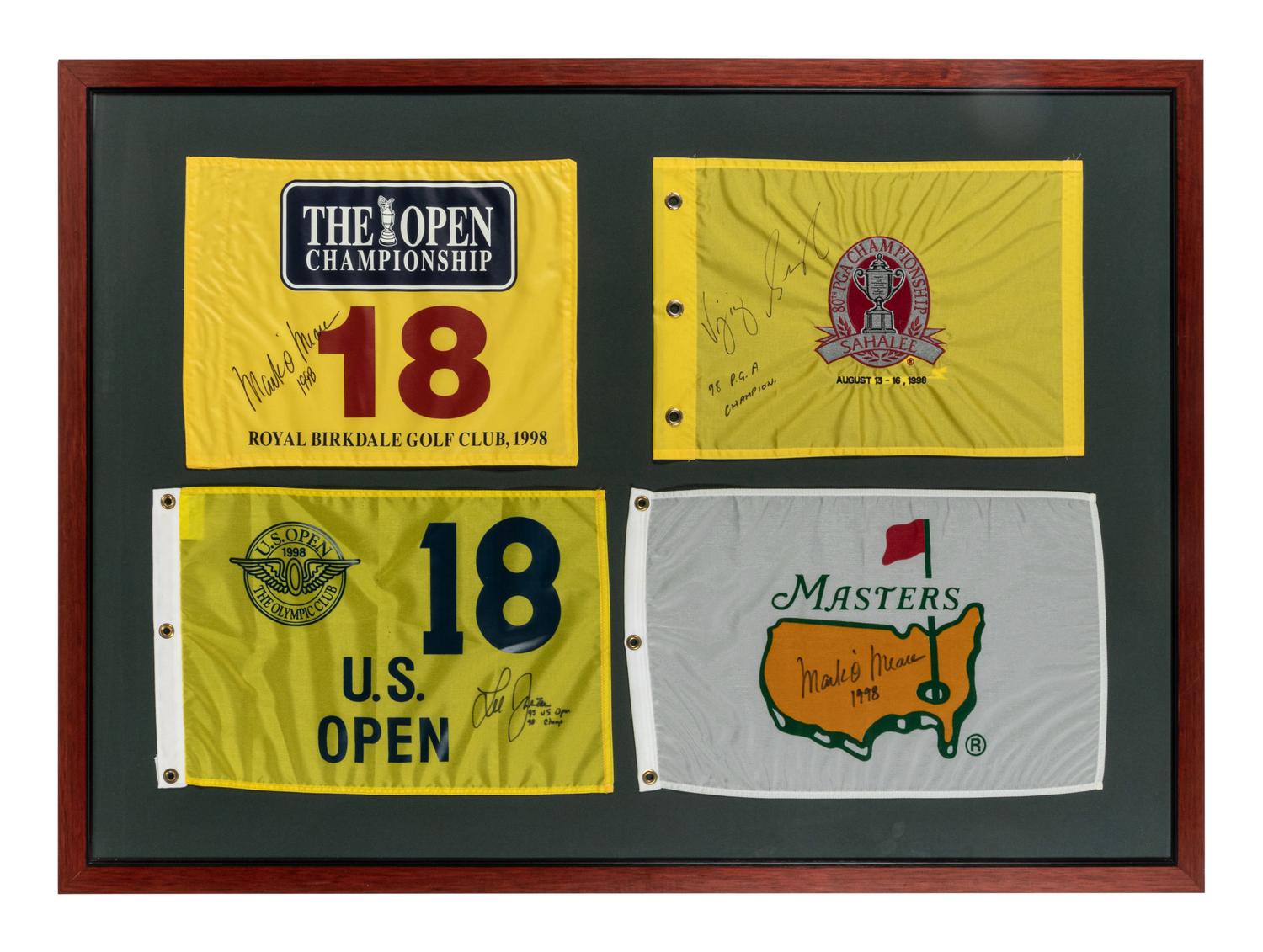 A Group of 4 1998 Golf Majors Signed Autograph Flags,
