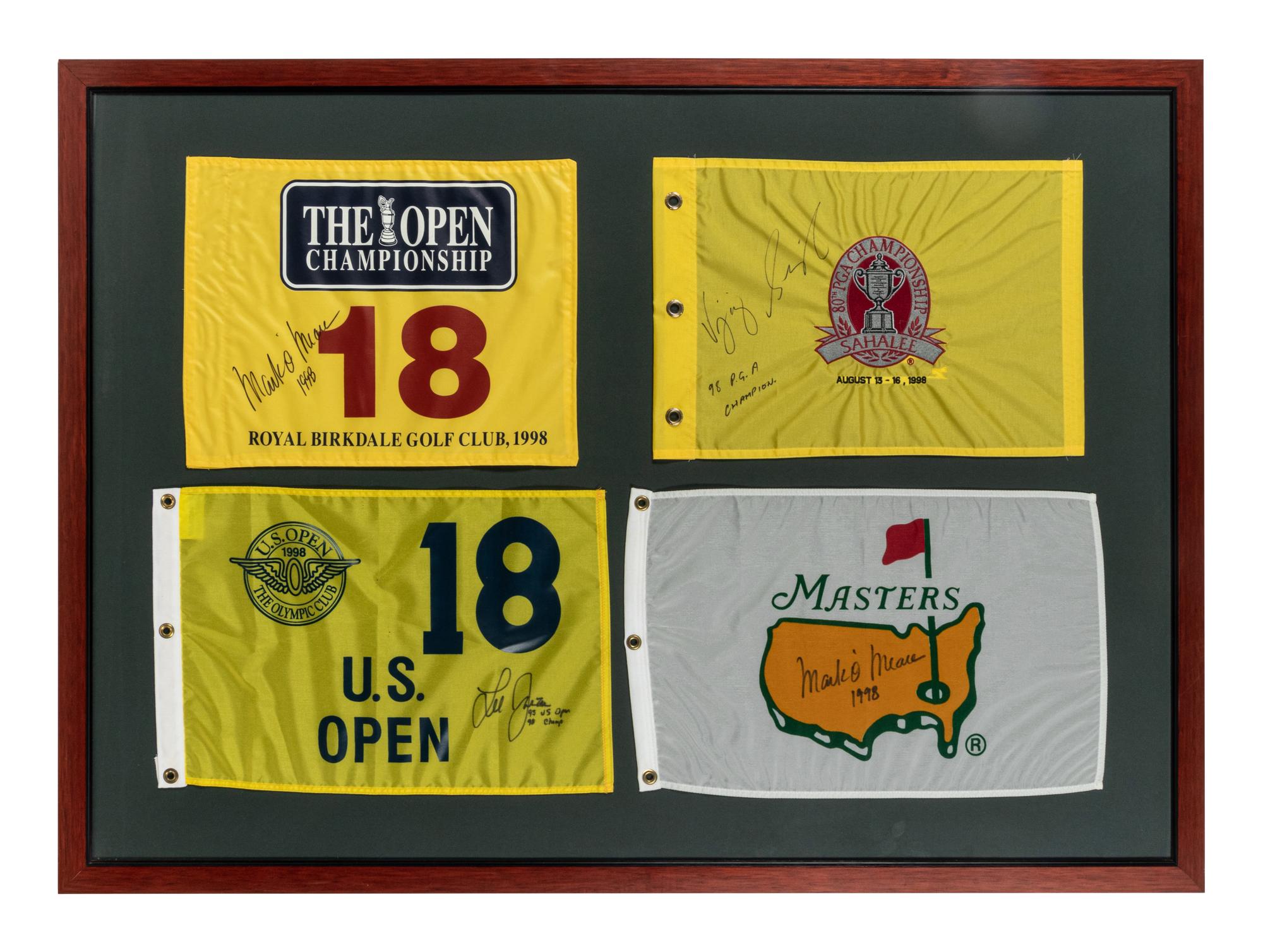 A Group of 4 1998 Golf Majors Signed Autograph Flags,