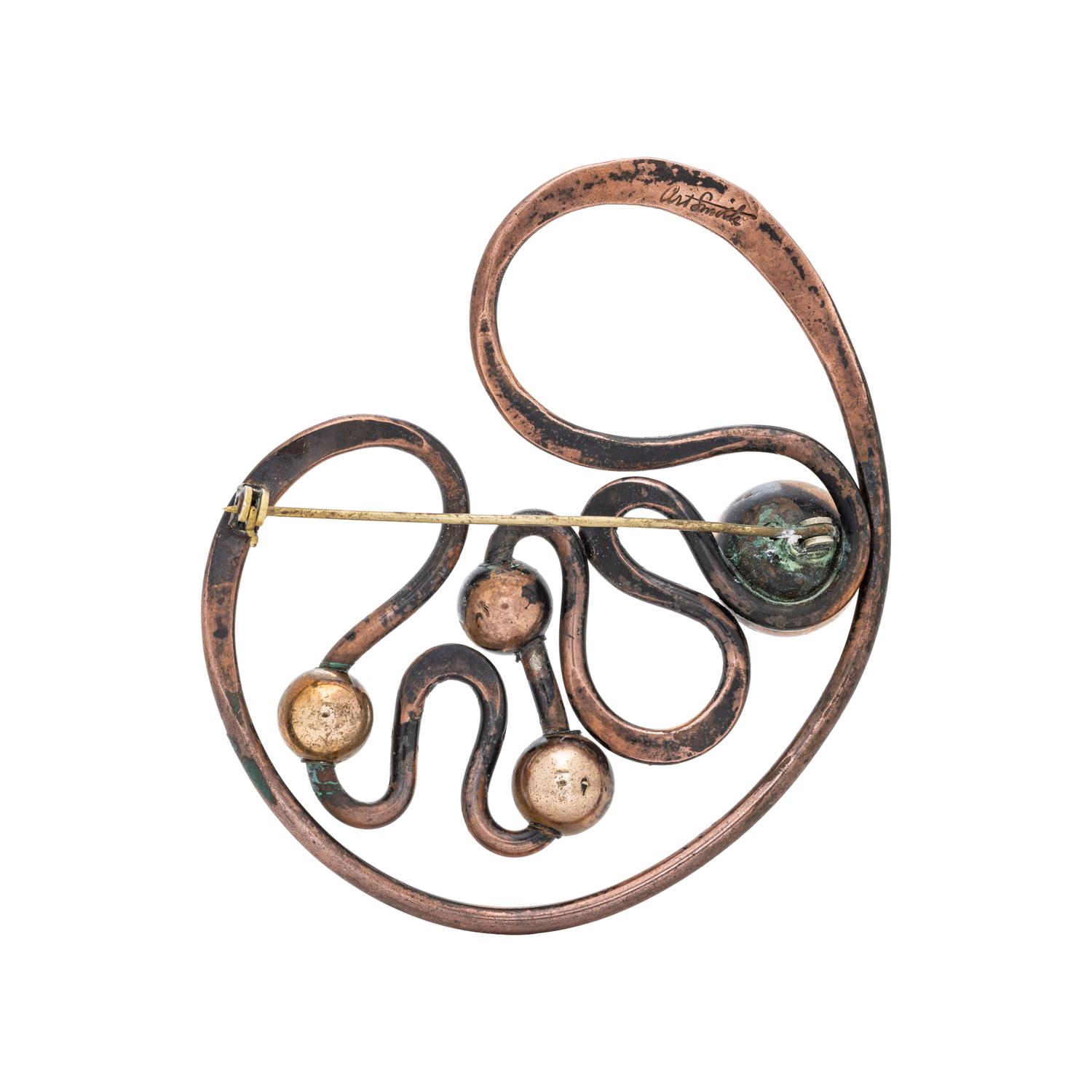ART SMITH, MODERNIST, BRASS AND COPPER BROOCH