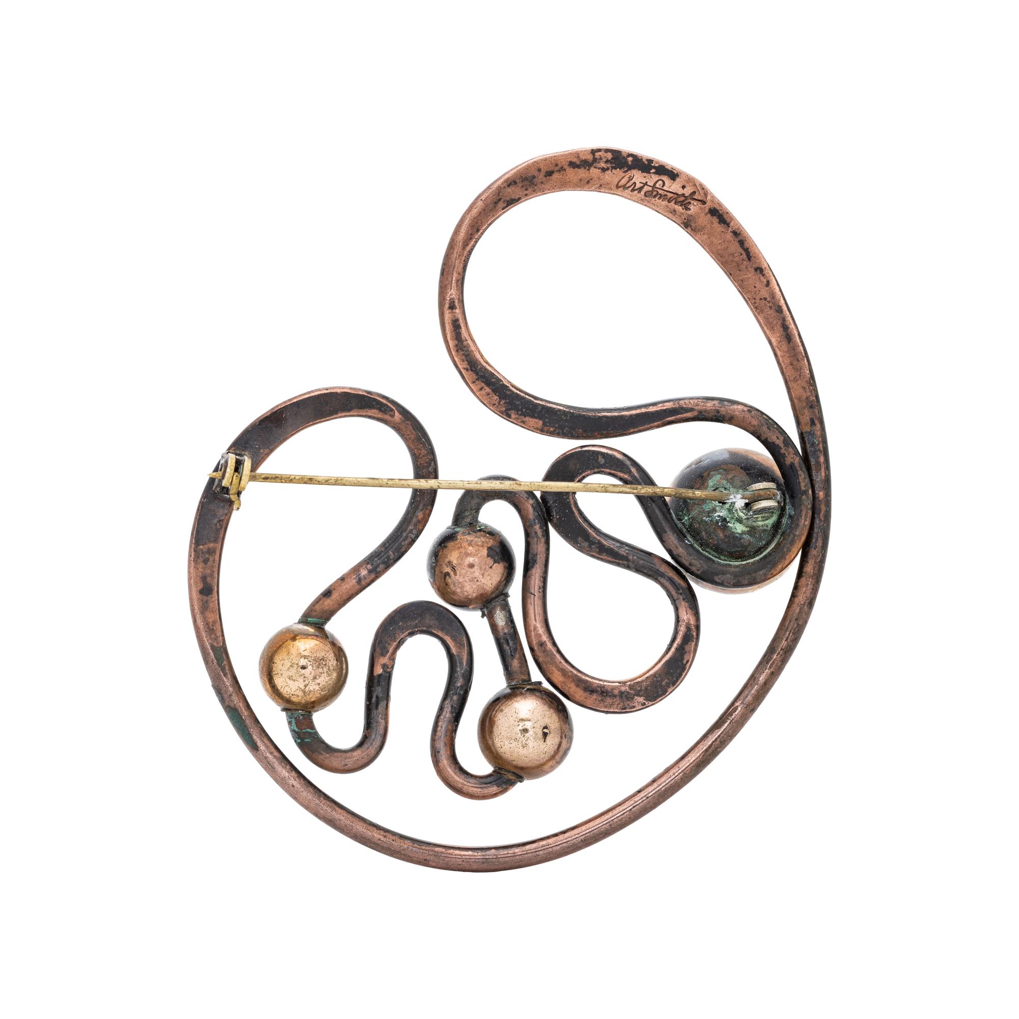ART SMITH, MODERNIST, BRASS AND COPPER BROOCH