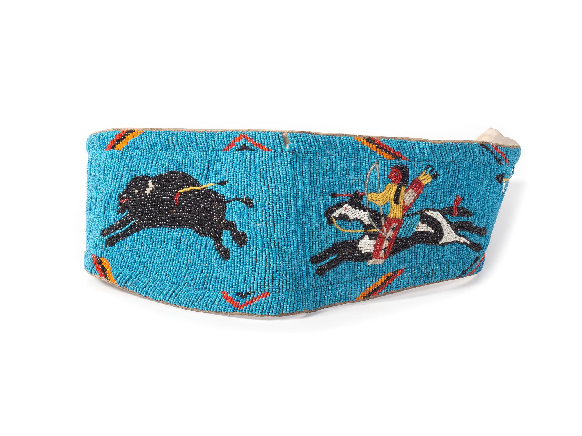 Plains Pictorial Beaded Belt, with Hunters and Buffalo