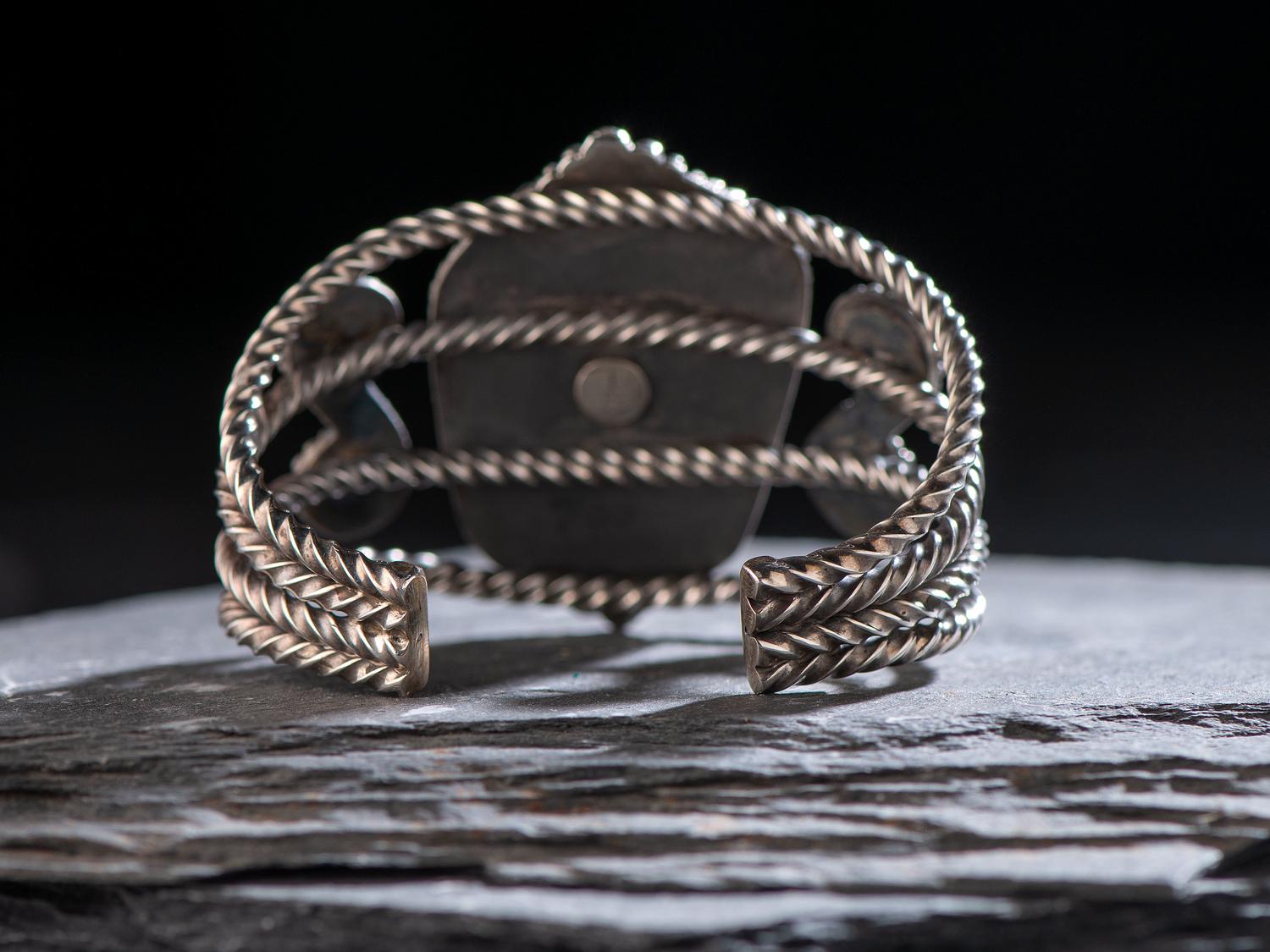 Silver Twisted Wire Cuff Bracelet, with Turquoise
