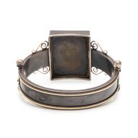 VICTORIAN, SILVER AND ROSE GOLD PIETRA DURA BANGLE BRACELET