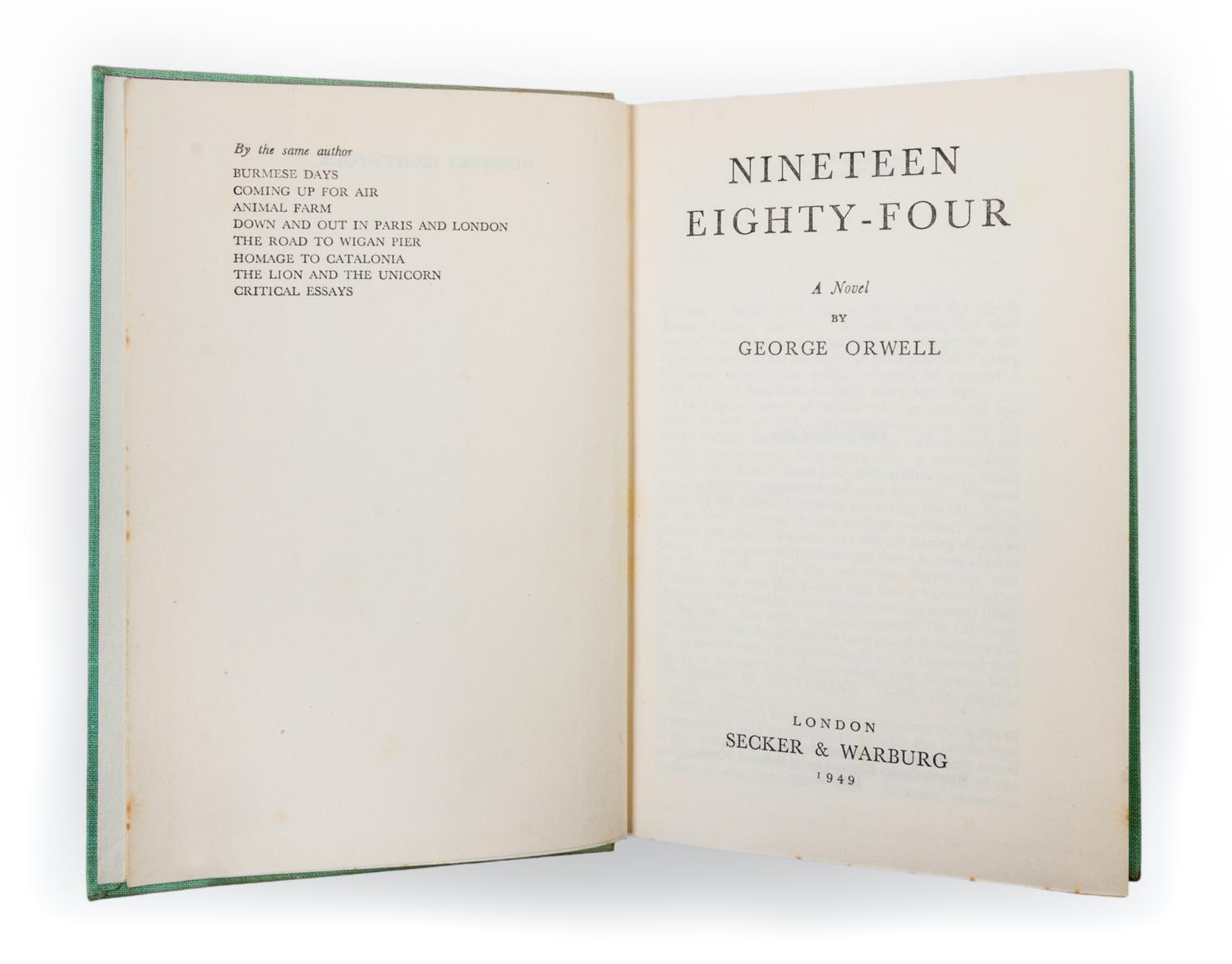 ORWELL, GEORGE. Nineteen Eighty-Four. London, 1949. First edition.
