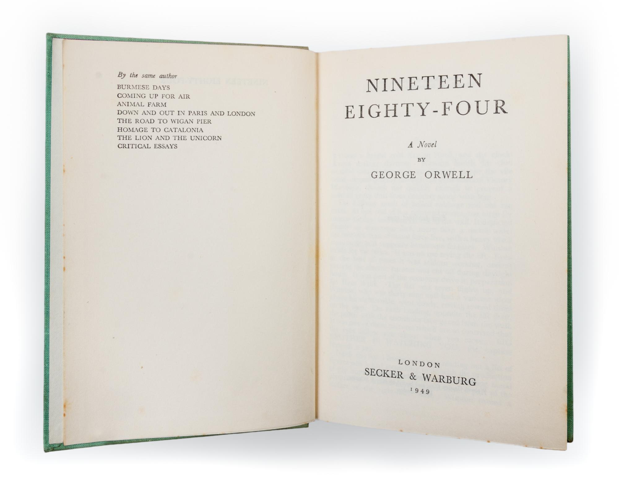 ORWELL, GEORGE. Nineteen Eighty-Four. London, 1949. First edition.