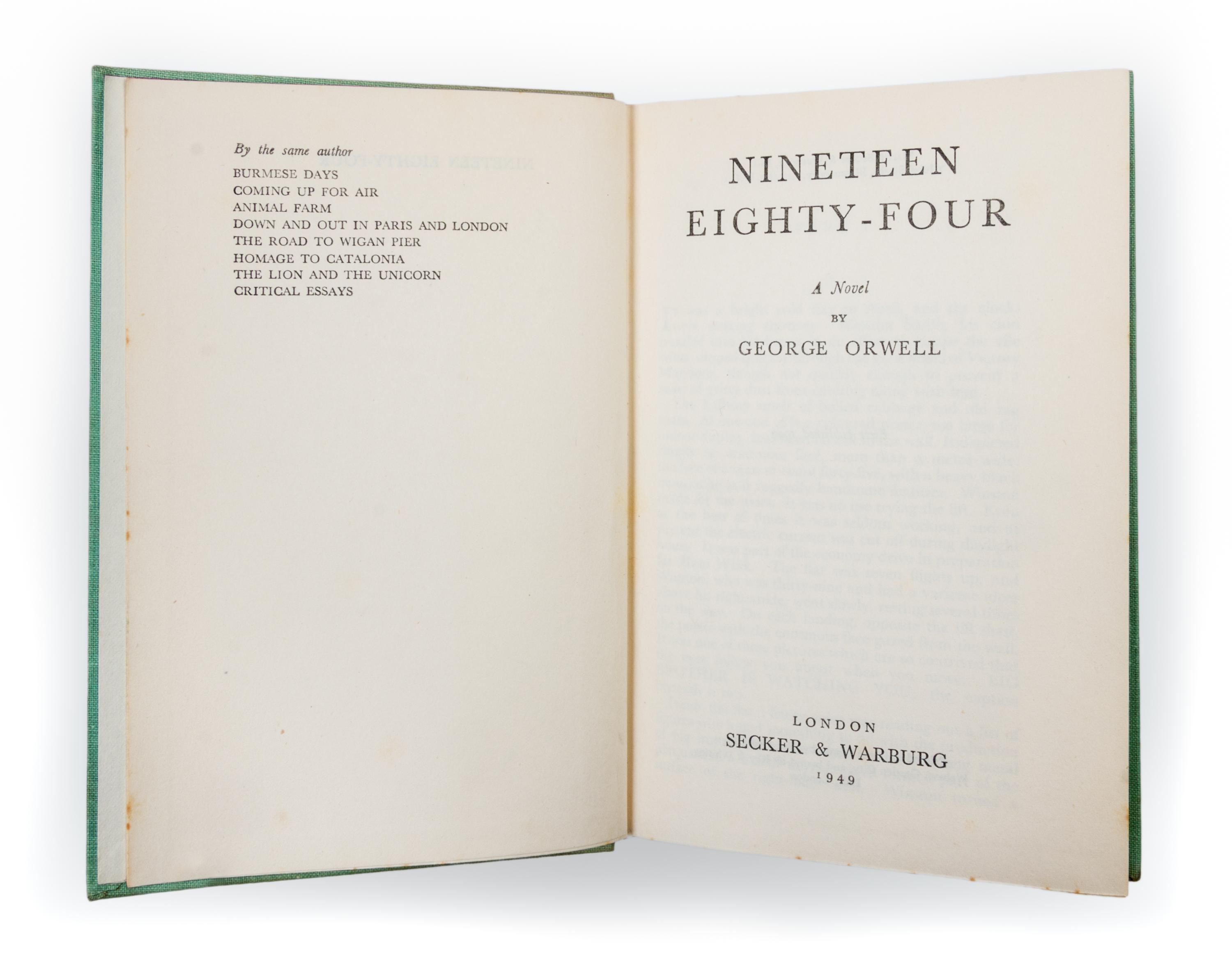 ORWELL, GEORGE. Nineteen Eighty-Four. London, 1949. First edition.