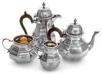 An Edwardian Silver Four-Piece Tea and Coffee Service, Henry Vander & Arthur Vander, London, 1905, comprising a teapot, a coffee pot, a